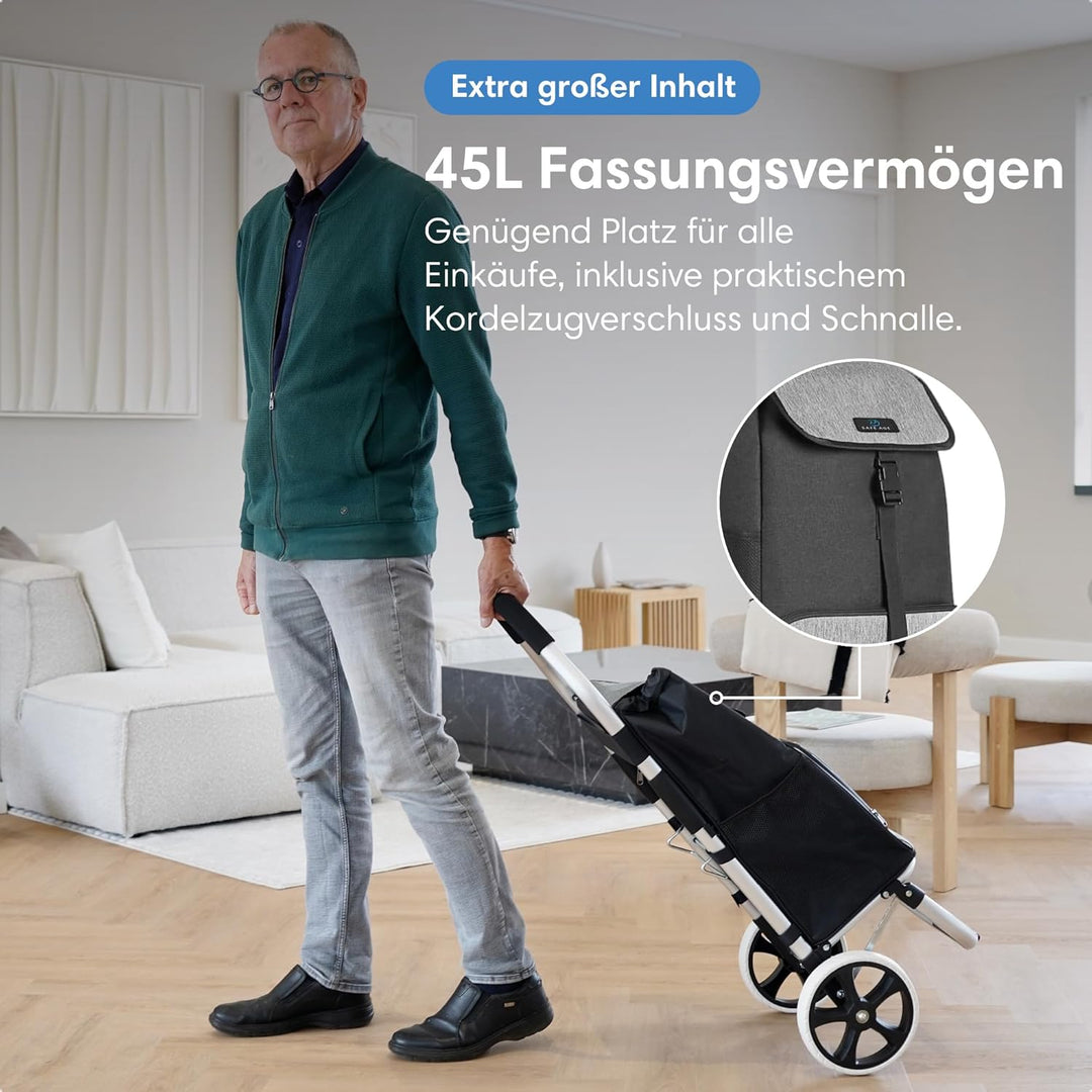 Safe Age® Einkaufstrolley mit Kühlfach und Sackkarren-Funktion - Einkaufswagen - Trolli - Klappbar