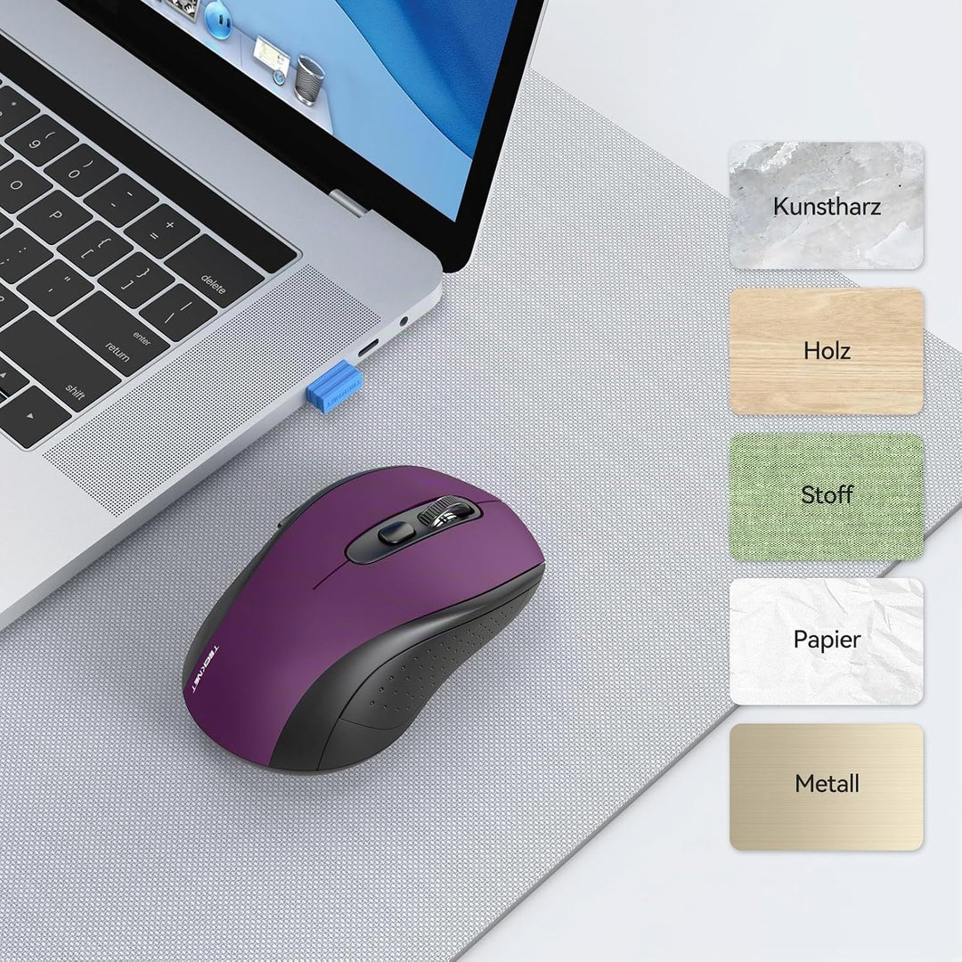 TECKNET Bluetooth Maus, 4000 DPI Maus Kabellos (Tri-Mode: BT 5.0/3.0+2.4GHz) Funkmaus mit USB-Empfän
