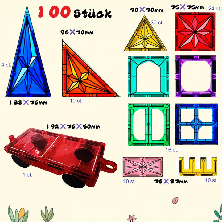 Magnetische Fliesen, STEM-Bauspielzeug mit 100 Teilen, sensorische magnetische Bausteine für Kleinki