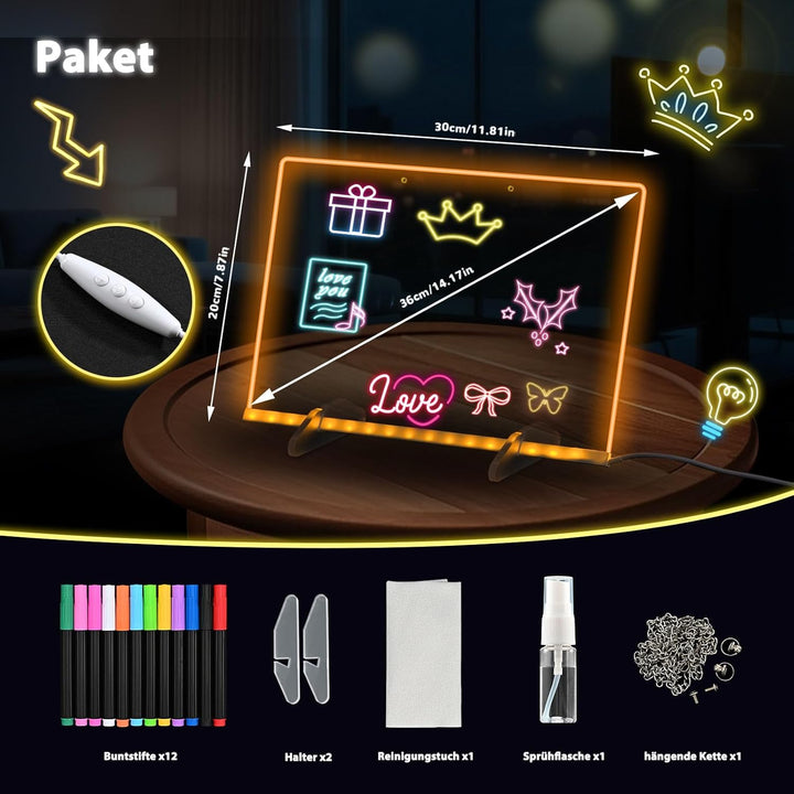 BlueSwan Led Zeichenbrett, Kleine Geschenke für Kinder mit 12 Farben Einstellbar 7 Licht Modi, Kompl