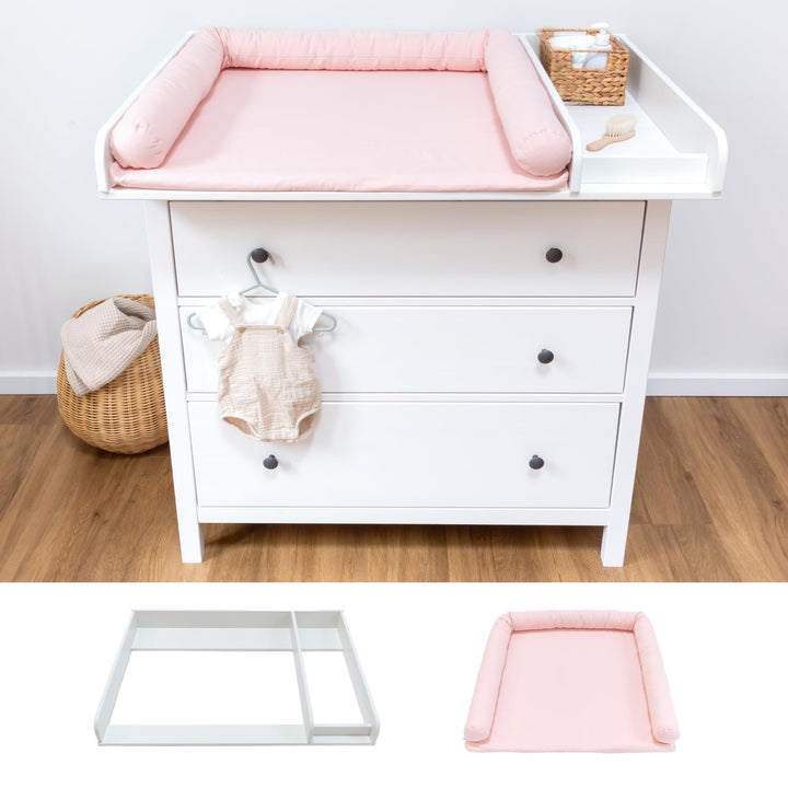 Wickelaufsatz Set für IKEA HEMNES – mit Aufsatz, Wickelauflage & Umrandung aus 100% Baumwolle (Blush