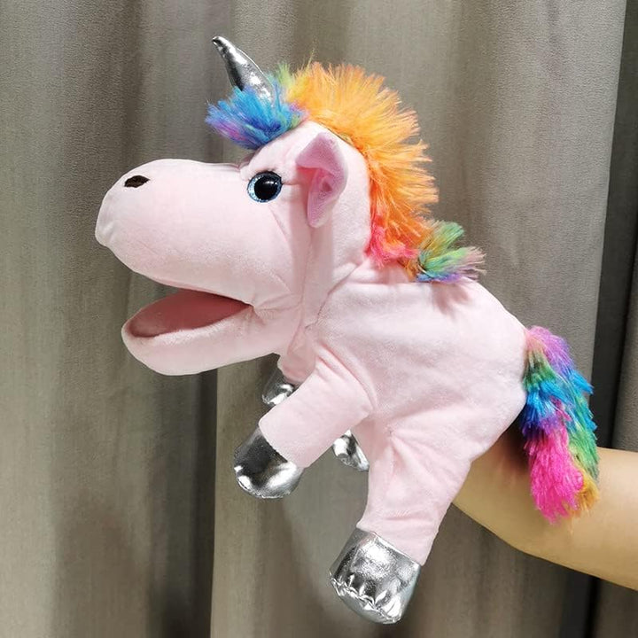 Hopearl Plüsch Einhorn Handpuppe mit offenem beweglichem Mund für fantasievolles Spiel, Rollenspiel,