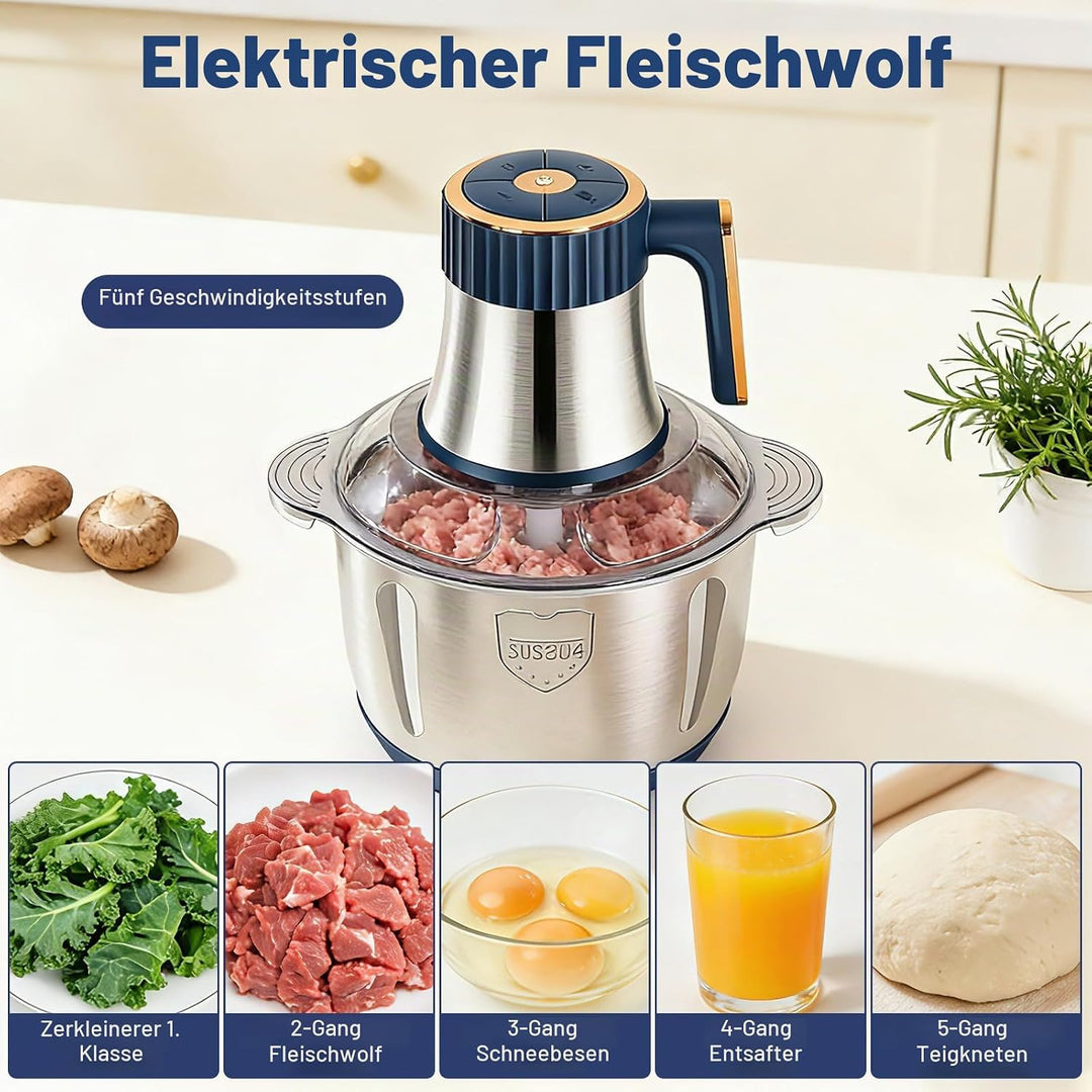 Zerkleinerer Küche Elektrisch 500W, 5L Edelstahl Zerkleinerer mit 5 Geschwindigkeiten Einstellbar fü
