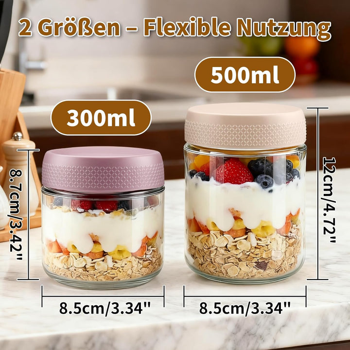 6 Stück Overnight Oats Gläser, 500ml & 300ml Meal Prep Gläser, Overnight Oats Glas mit Deckel für Sa