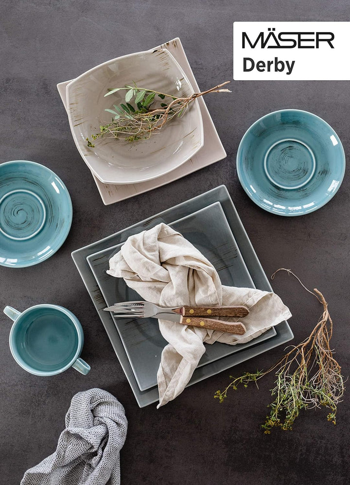 Mäser , Porzellan , Suppentassen-Set DERBY, Weiss, Beige, Grau, Blau, Suppentassen-Set