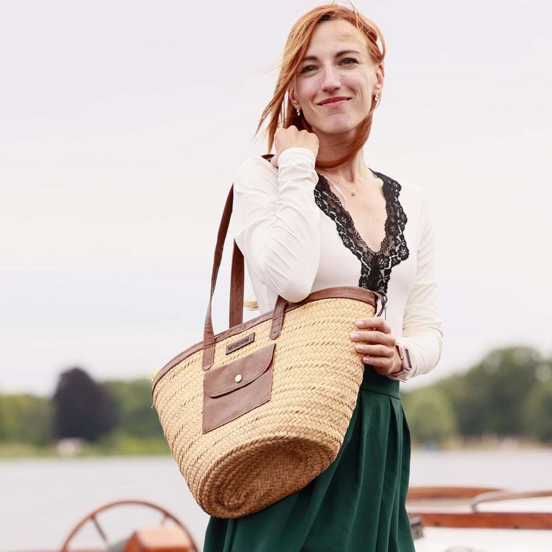 NATUREHOME Exklusive Marken Design Palmblatt Tasche mit hochwertigem Stoff, Seitentasche & Reissvers