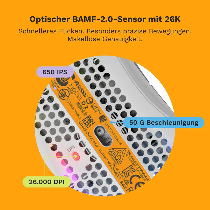 Glorious Gaming - Model D 2: Wired Ergonomic Mouse, Superlight 58g, 26K Optical Sensor, 6 Programmab