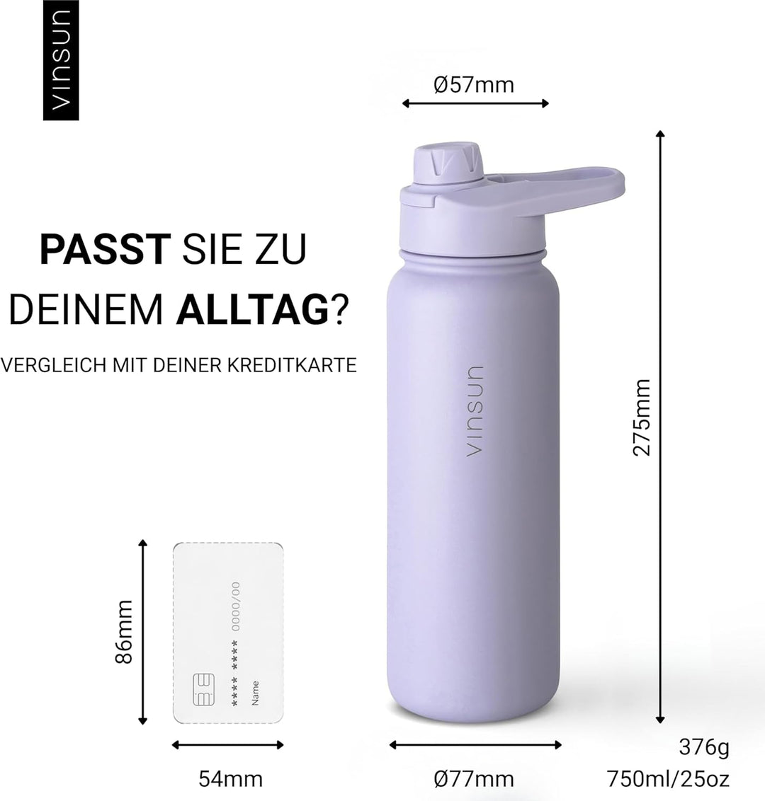 Vinsun Thermoflasche lila 750ml inkl. 2 Deckel - Strohhalm &amp; Trinköffnung Lila 750 ml, Lila 750 ml