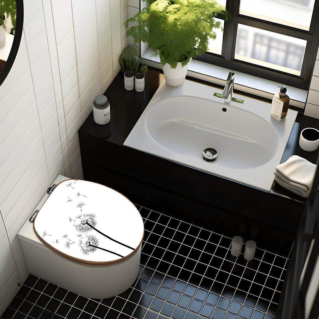 banjado® Design WC Sitz Bambus Absenkautomatik mit Motiv Pusteblume 2 / Toilettendeckel mit Absenkau