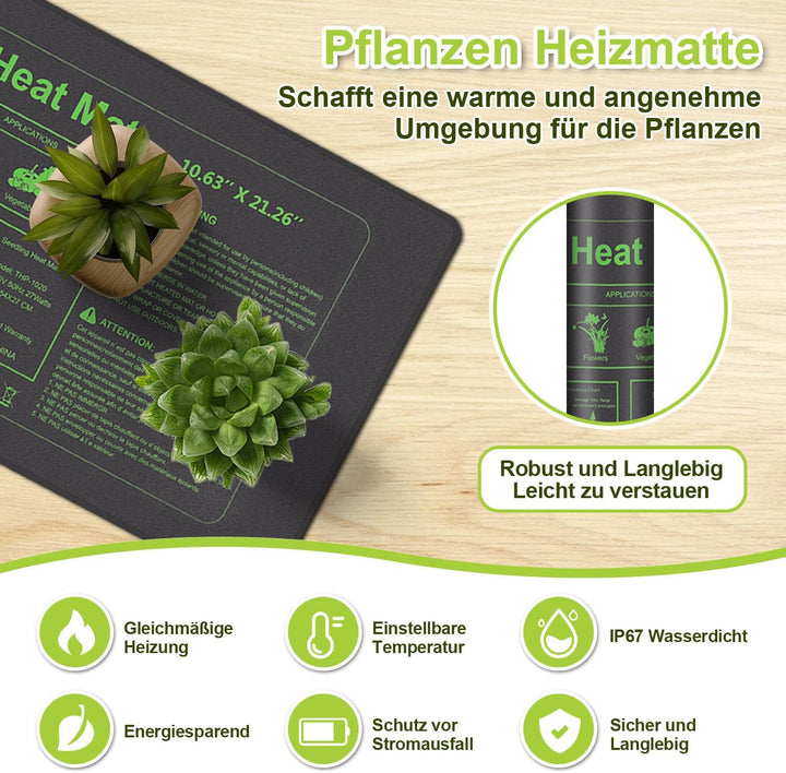 Heizmatte Pflanzen mit Thermostat, 55W Heizkissen, IP67 Wasserdicht, Wärmematte mit Timing-Funktion,