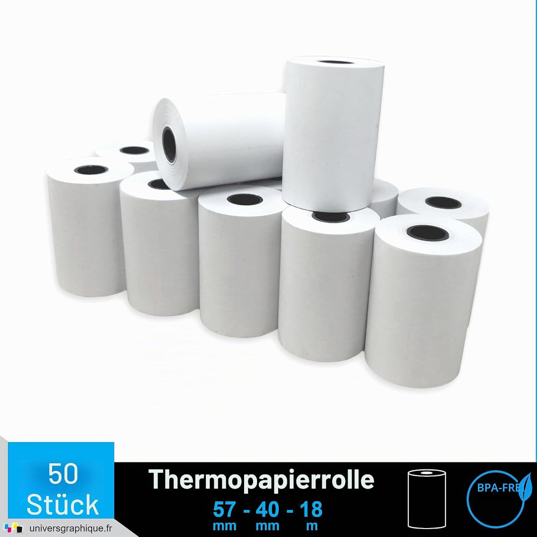 50 EC-Cash Thermorollen 57 x 40 x 12 für EC-Geräte mit Thermodrucker, Thermopapier EC-Cash Bonrolle,