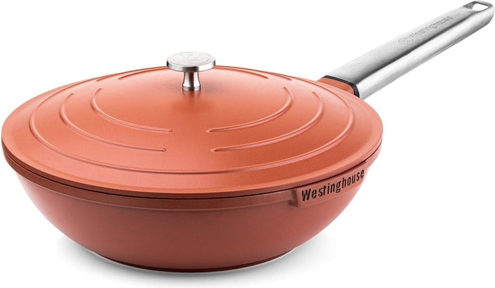 Westinghouse PERFORMANCE SERIES Wok Pfanne mit Deckel, Beschichtete Pfanne 28 cm mit Edelstahl-Griff