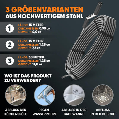 Meisterfaktur Rohrreinigungsspirale 3.0 [15m] - extra lang - Ideale Abflussspirale für eine umweltfr
