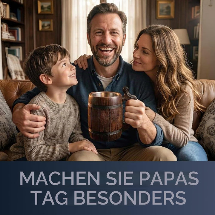 MyFancyCraftLUKRA Bierbecher aus Eichenholz, handgefertigt, Edelstahl-Tasse, 0,6 Liter, 20 Unzen, Ba