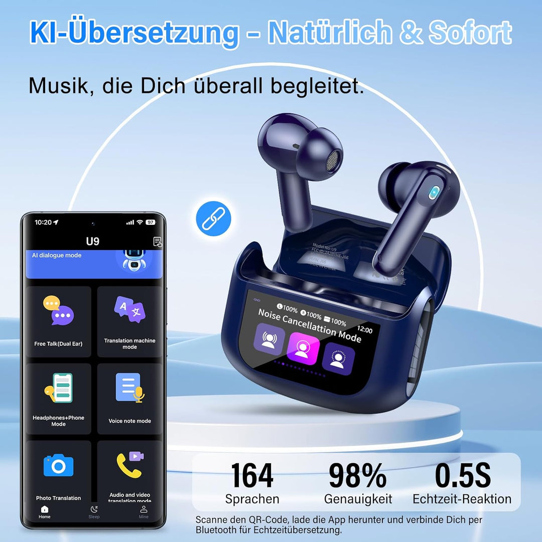 KI Übersetzer Kopfhörer, 3-in-1 Echtzeit Sprachübersetzer Kopfhörer 164 Sprachen mit ANC Mic &amp; App,