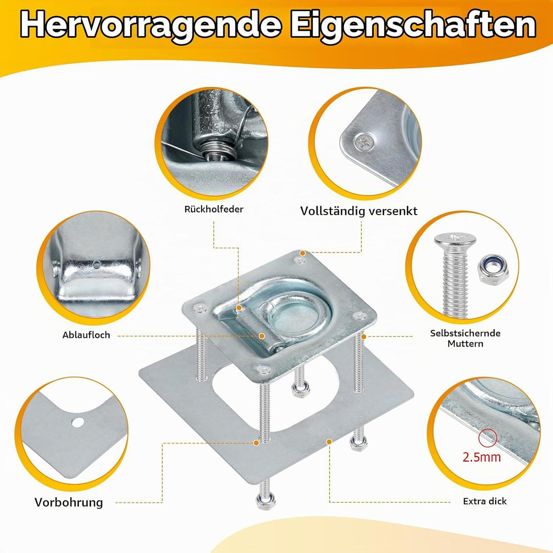 EXLECO 4pcs Zurrösen für Anhänger mit Gegenplatte &amp; Schrauben, Zurrmulden Versenkt Anhängerösen Verz