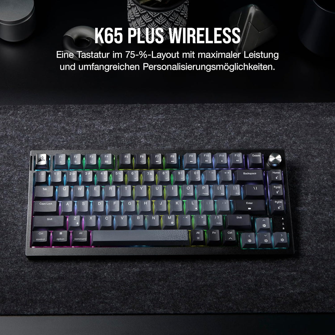Corsair K65 Plus Wireless 75% RGB Hot-Swap-Fähige Mechanische Gaming-Tastatur - Vorgeschmierte MLX R