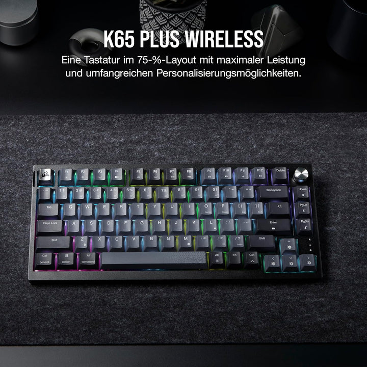 Corsair K65 Plus Wireless 75% RGB Hot-Swap-Fähige Mechanische Gaming-Tastatur - Vorgeschmierte MLX R