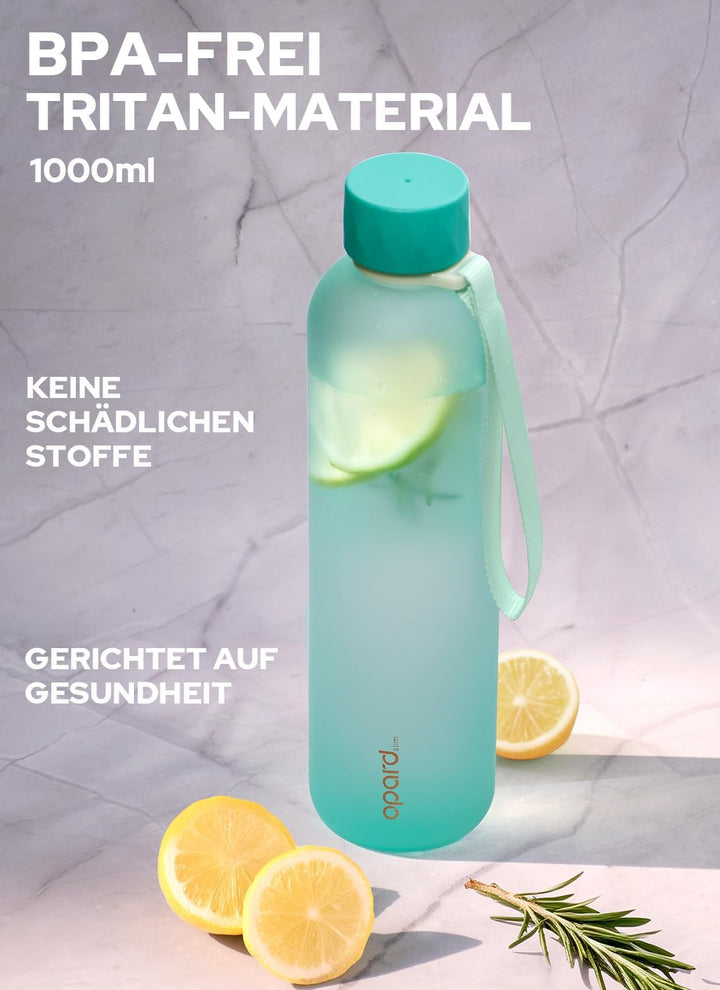 Opard Slim Pro Trinkflasche 1l, Kohlensäuregeeignete Wasserflasche mit facettiertem gummiertem Griff