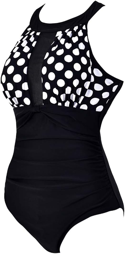 Damen Schlankheits Badeanzug Raffung Einteiler High Neck Bademode Strandmode XL Pin Up, XL Pin Up