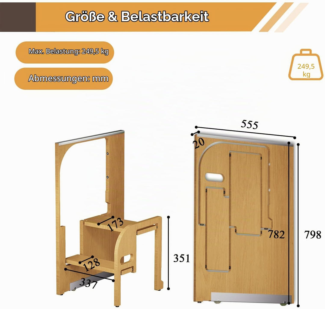 Klappbarer Tritthocker für Erwachsene, zusammenklappbarer Tritthocker aus Holz für die Küche, 200 kg