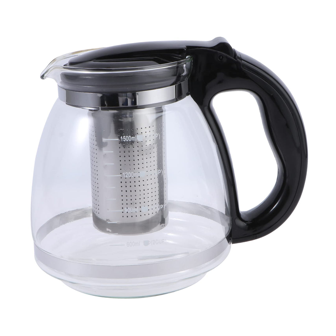 OUNONA Glas-Teekanne, Edelstahl-Filtergriff, hitzebeständig, 1500 ml, Schwarz