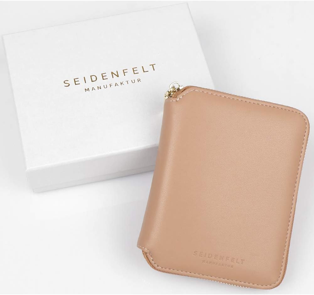 Seidenfelt Zipperbörse Selma, lederfrei, 13 cm, Light Toffee