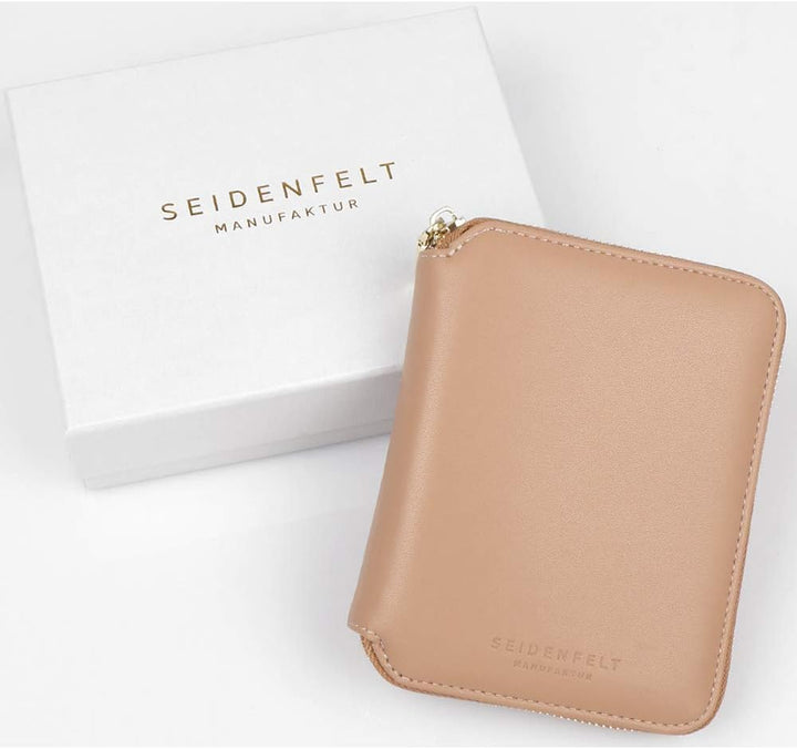 Seidenfelt Zipperbörse Selma, lederfrei, 13 cm, Light Toffee