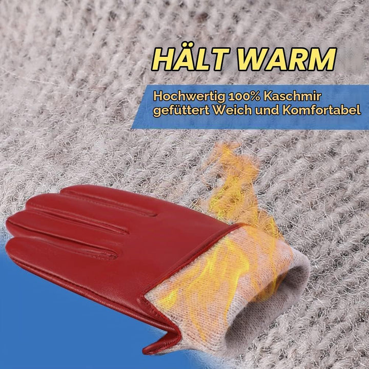 MGGMOKAY Damen Lederhandschuhe Kaschmir gefüttert XXL Rot (Touchscreen, Innenfutter aus Kaschmir), X