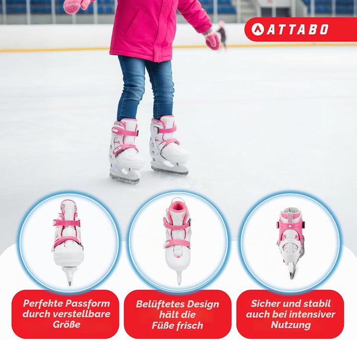 ATTABO KOA Kinder verstellbare Schlittschuhe | Freizeit Eislaufschuhe | PVC &amp; PP Hartschale | Edelst