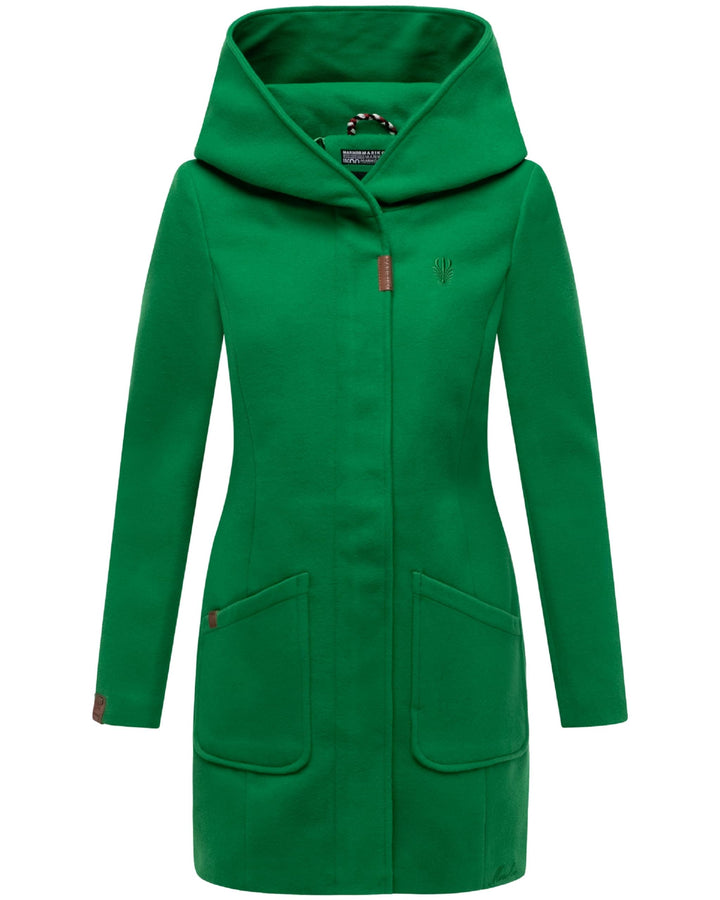 MARIKOO Damen Mantel in Wollmantel-Optik Warmer Trenchcoat mit Kapuze Maikoo XS-5XL M Smaragd Green,