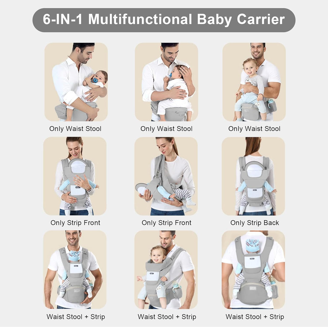 IULONEE Neugeborene Babytrage, Ergonomisch Babytrage mit Hüftsitz Multifunktional Kindertrage Dorsal