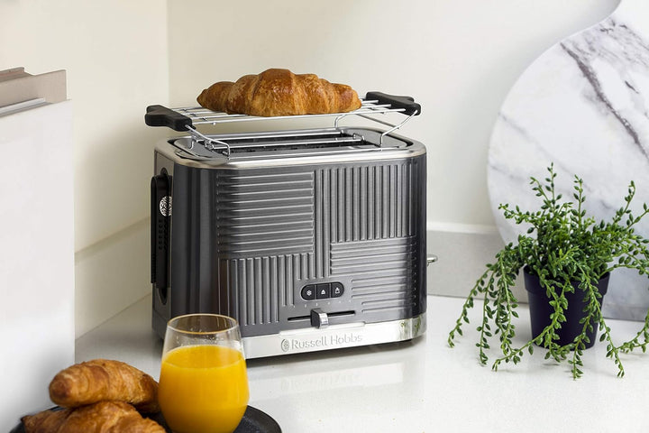 Russell Hobbs Toaster [für 2 Scheiben] Geo Edelstahl Grau (extra breite Toastschlitze, inkl. Brötche