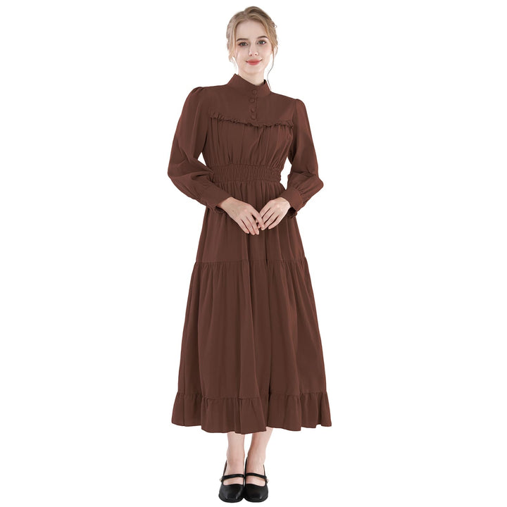 CR ROLECOS Mittelalter Kleidung Damen Viktorianisches Kleid Langarm A-Linie Vintage Edwardianisches