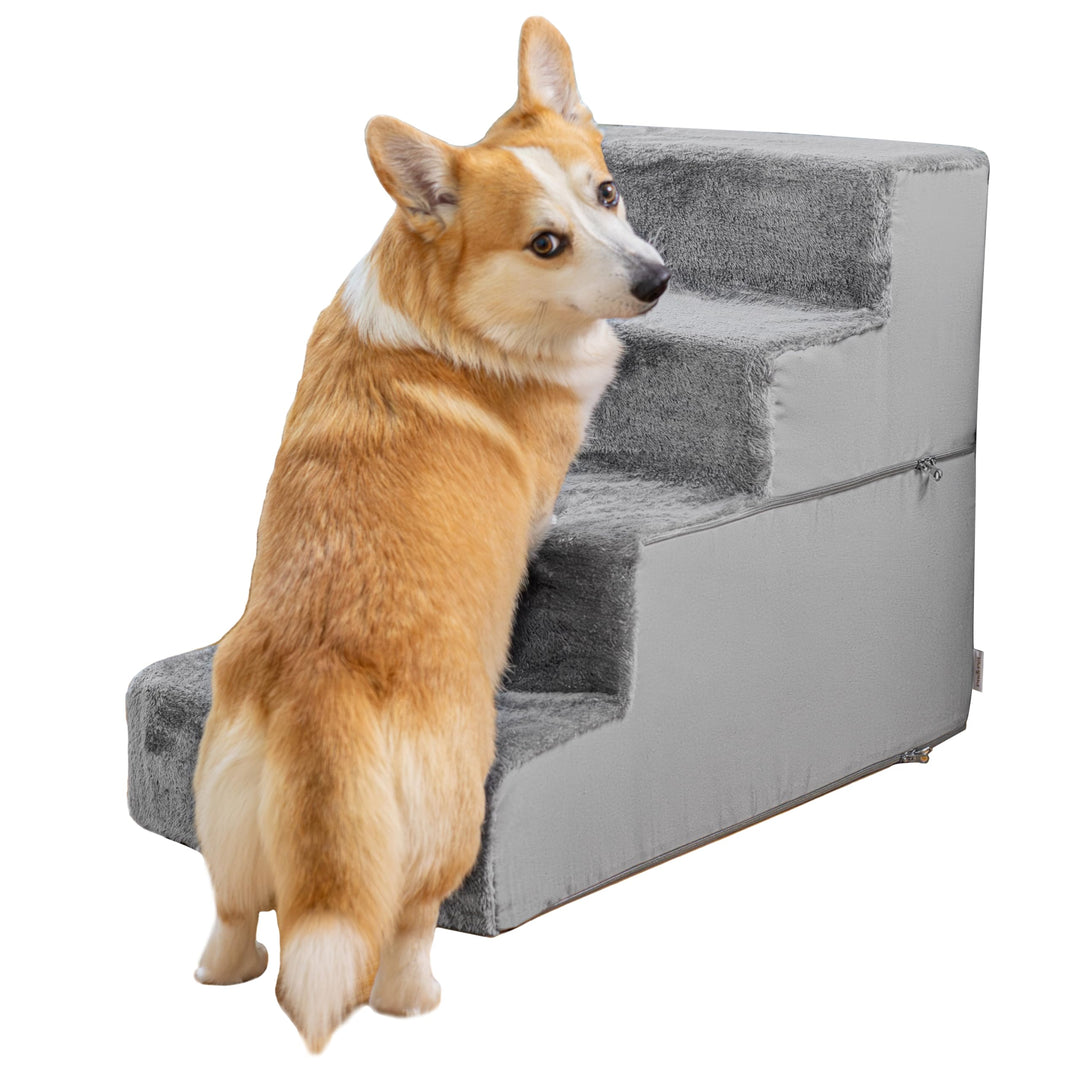 Hundetreppe für Bett und Sofa - 4 Stufen Hunderampe 58cm Hoch - Schaumstoff für Kleine Hunde - Siche
