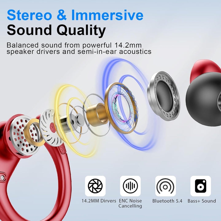 Litinst Bluetooh Kopfhörer Sport, Kabellos Bluetooh 5.3 Stereo mit Mic, 60std Spielzeit, Dual LED An