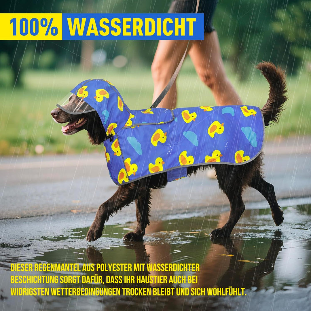 Hunderegenmantel-Einstellbare Regenmantel Hund, Wasserdichter Regenjacke Hund mit Kapuze & Kragenloc