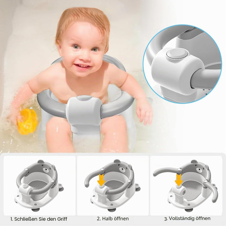 Baby Badewannensitz mit Bären-Design, rutschfest durch 4 Saugnäpfe, gepolsterter Sitz, BPA-frei &amp; sc