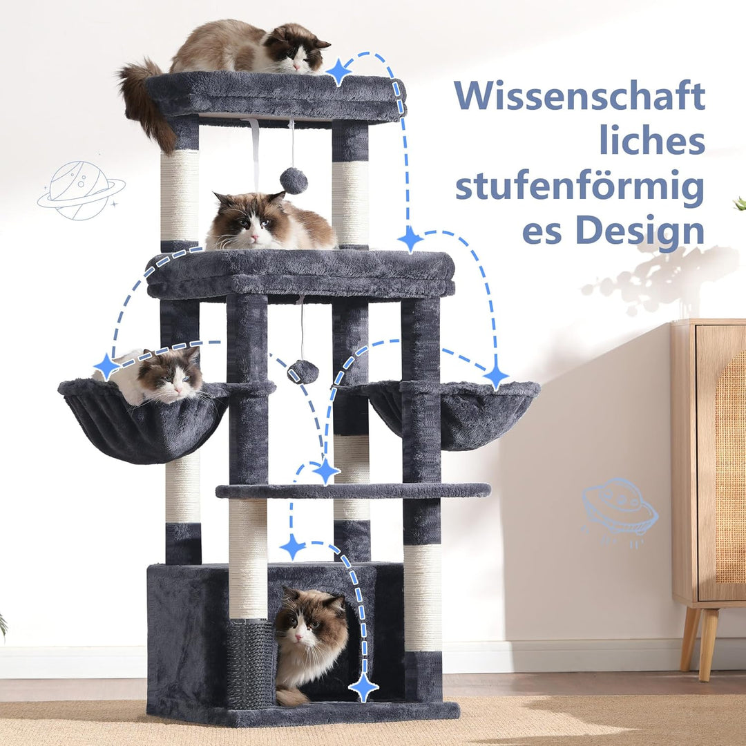 Hey-brother Kratzbaum, Katzenbaum für Grosskatze und Maine-Coon-Katzen, mehrstöckiger Stabil Katzenk
