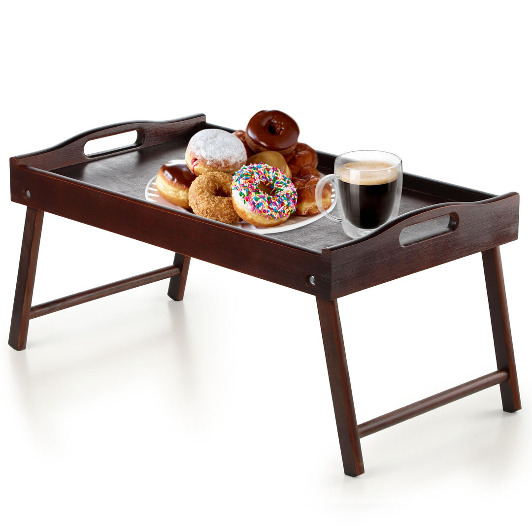 KADAX Betttisch, Frühstückstablett aus Kiefernholz, 19x30x50cm Serviertablett, klappbares Bett-Table