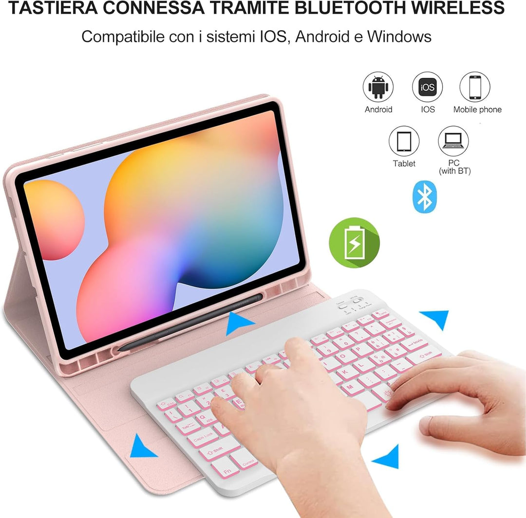 IVEOPPE Tastatur für Samsung Galaxy Tab S6 Lite, Hülle mit Tastatur Galaxy Tab S6, Beleuchtung Magne