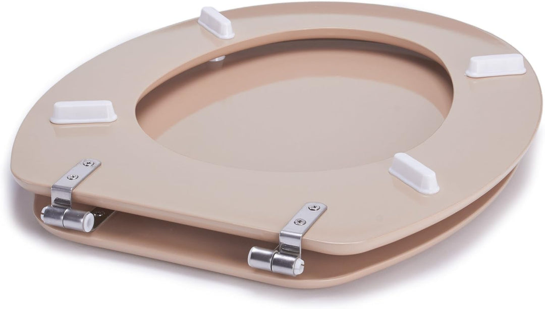 MSV - CLÉO MDF-WC-Sitz - Edelstahlscharniere - Glänzend - Ø 370 x 450 mm - Beige - Eleganz und Komfo