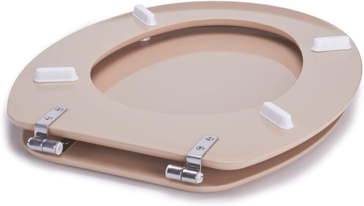 MSV - CLÉO MDF-WC-Sitz - Edelstahlscharniere - Glänzend - Ø 370 x 450 mm - Beige - Eleganz und Komfo