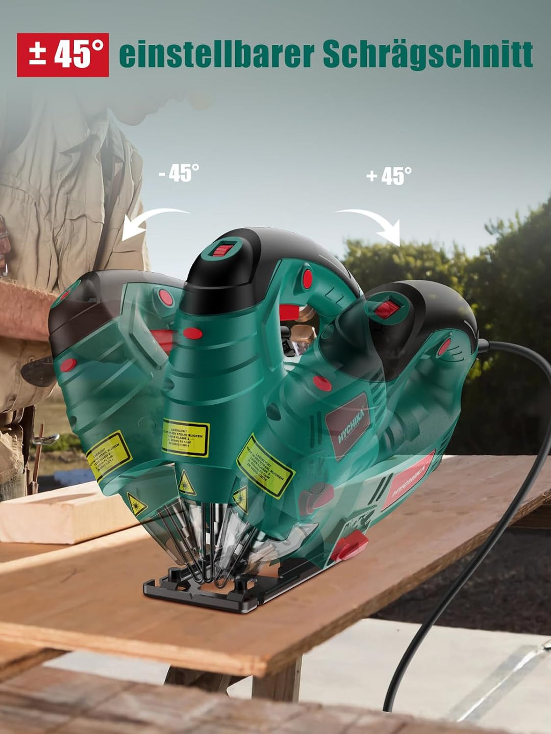 Stichsäge, 800W Max Holz Schnitttiefe 110mm, 800-3000SPM HYCHIKA Elektrische Stichsäge mit Laser, 7