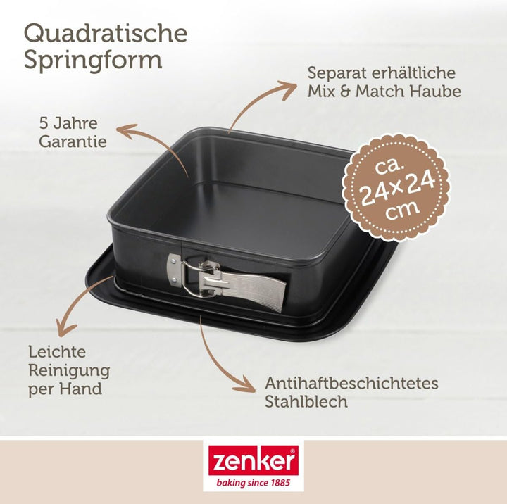 Zenker Bake, Click & Go Quadratische Springform – 24 x 24 x 8 cm – Backform mit separat erhältlichem