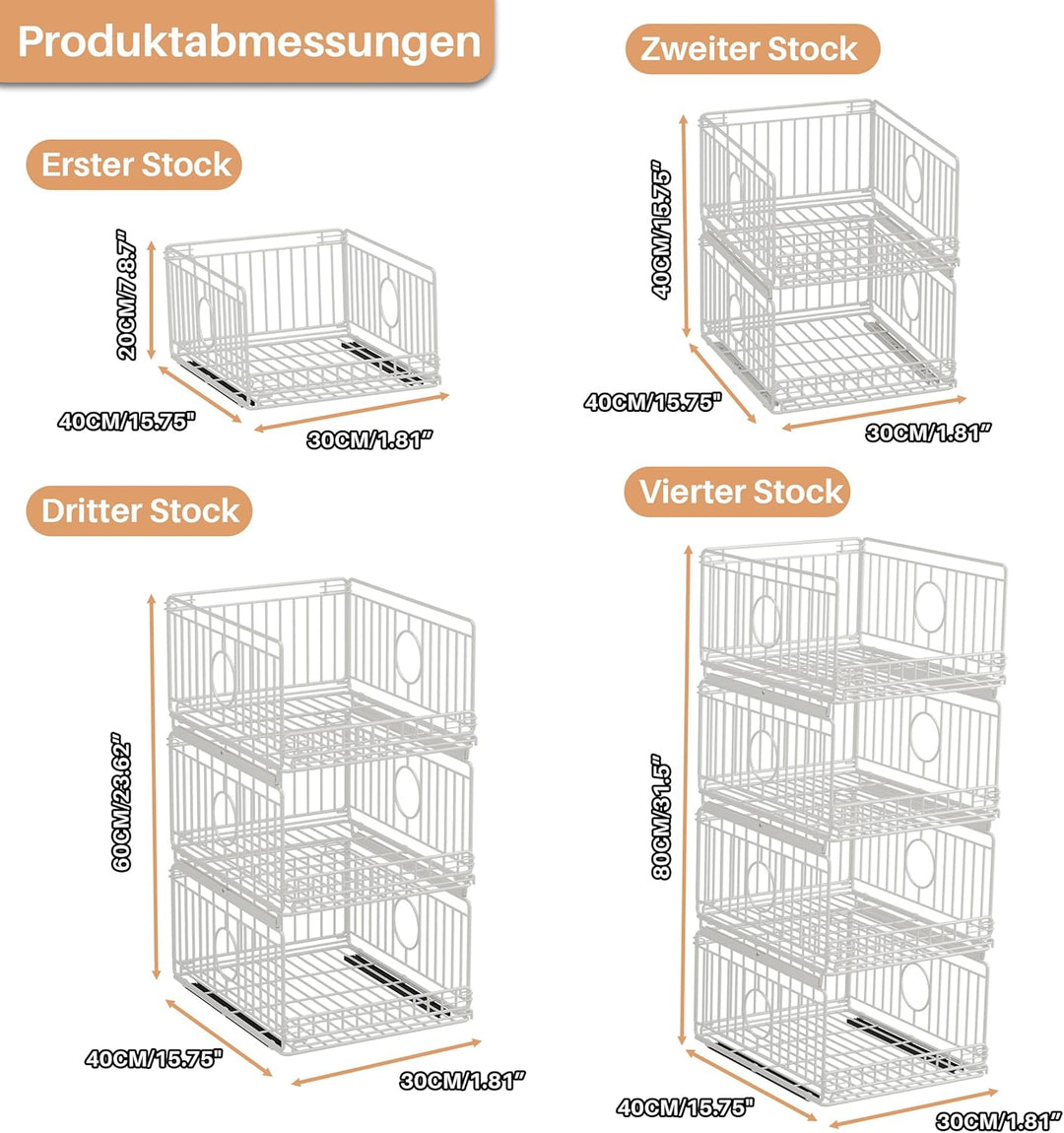 Ornestia 4 Stück Metall Schrank Organizer Kleiderschrank, Kein Bohren Ausziehbarer Schrank-Organizer