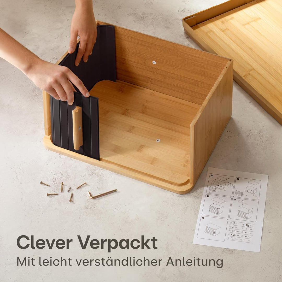 Praknu Brotkasten Gross aus FSC® Holz mit Schiebetür - Brotaufbewahrung 40x28cm - Platzsparend und s