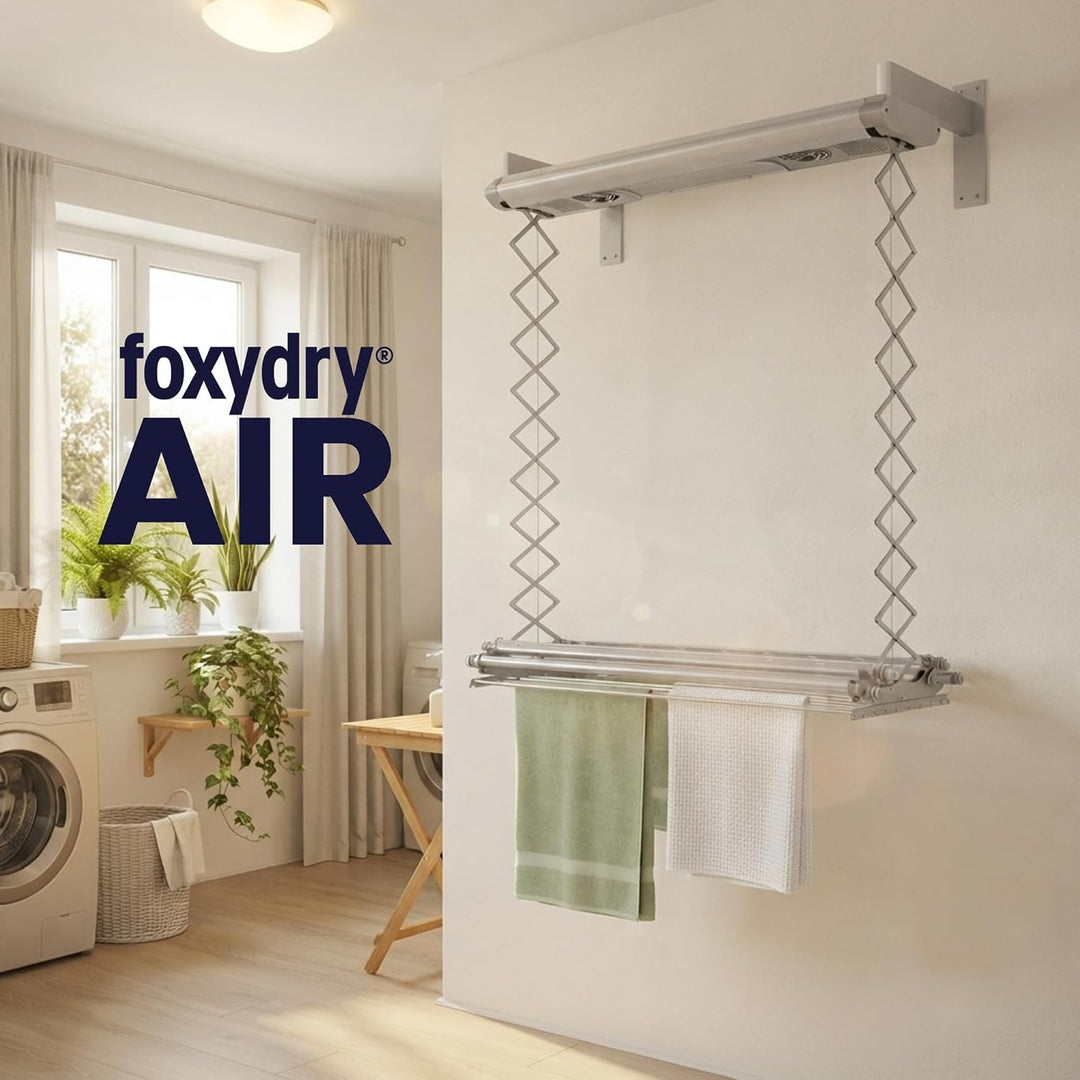 Foxydry Air, Elektrischer Wäscheständer für Wand und Decke mit Ventilator und Fernbedienung, aus Alu
