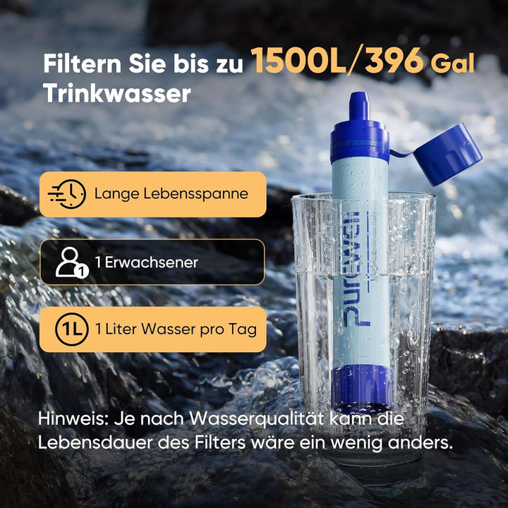 Purewell Wasserfilter für unterwegs - Entfernt 99,99% Schadstoffe auf 0,01 Microns - Tragbarer Filte