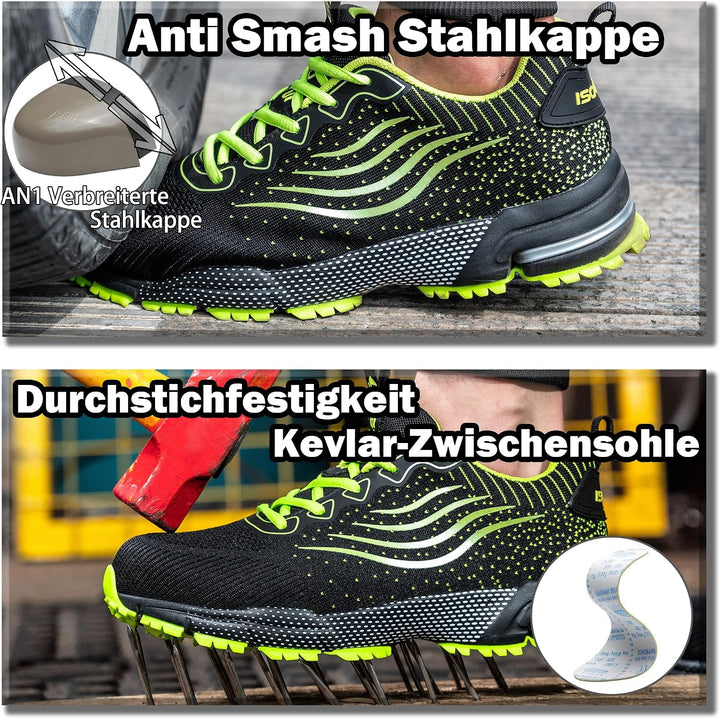 ISOOUS Sicherheitsschuhe Herren Damen Arbeitsschuhe Leicht Atmungsaktiv rutschfest Stahlkappe Schutz